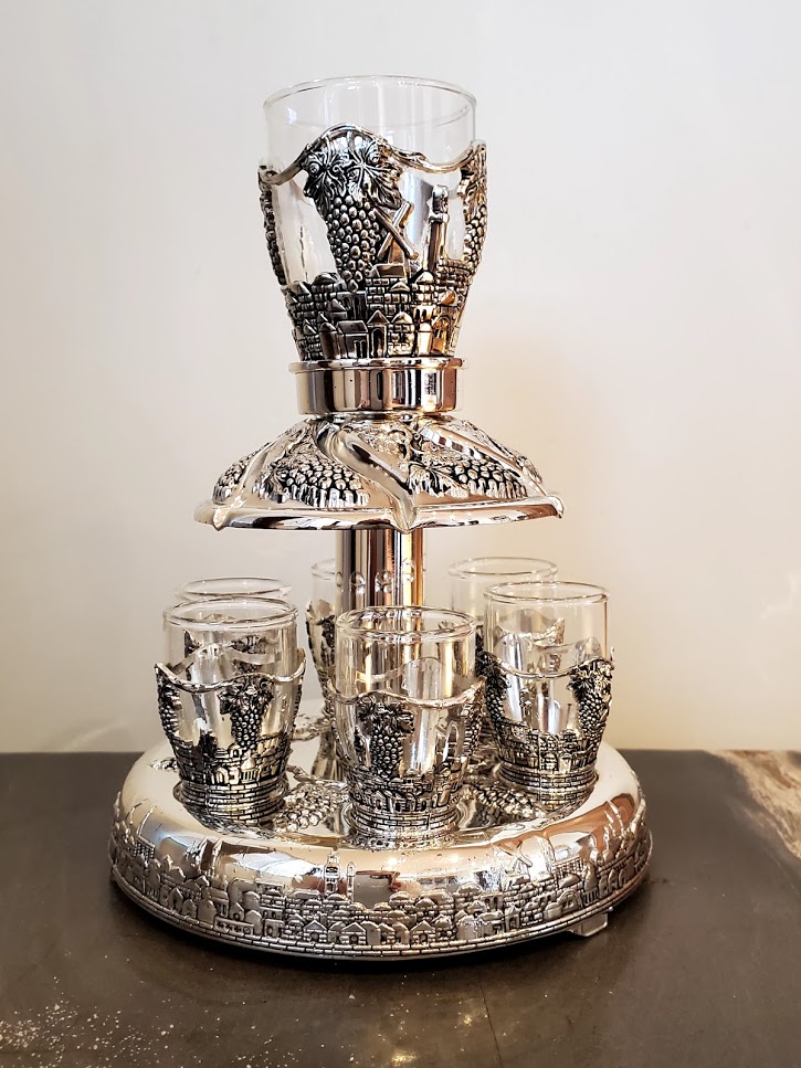  Silver Plated Wine Fountain 8 Cup Set - Jerusalem